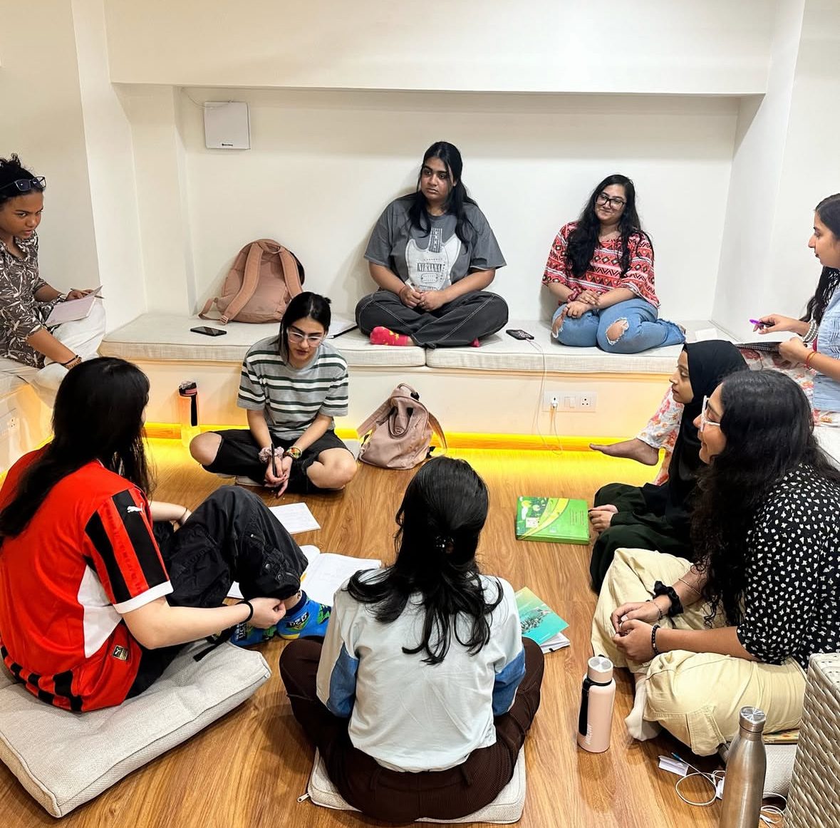 A circle discussion in session